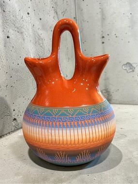 Handcrafted Navajo Orange Glazed Decorative Vase by Ada Yazzie of Dine